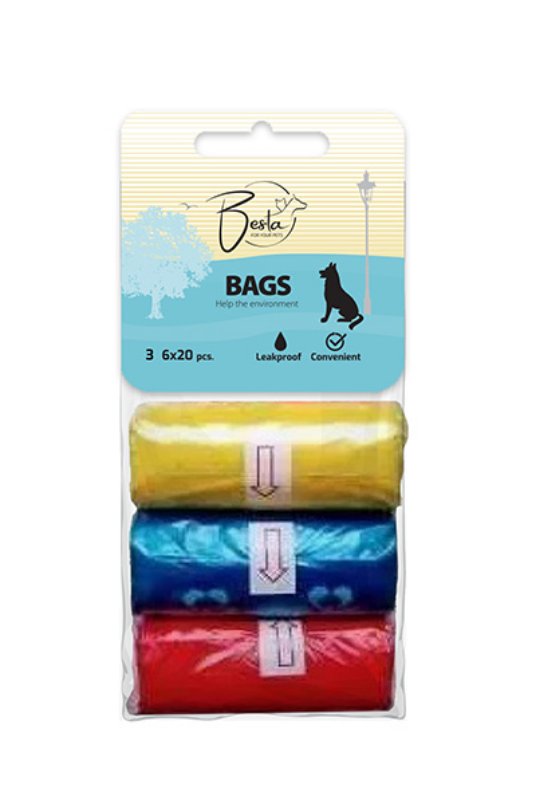 Besta vrečke za iztrebke, barvne, miks, 6x20 kom