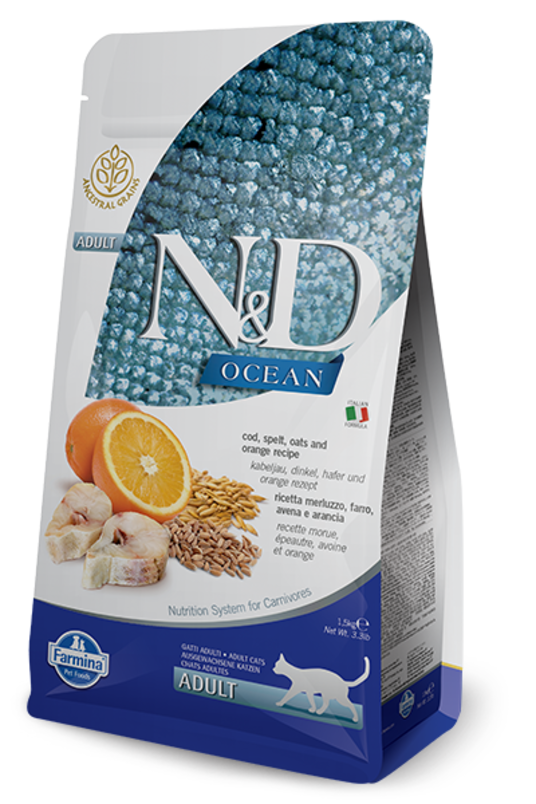 N&D Ocean Fish Cat LG Codfish,Spelt,Oats and Orange 1,5kg