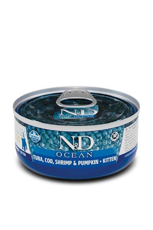 N&D Can Cat Ocean Tuna, Cod & Shrimps & Pumpkin Kitten 70g (24)