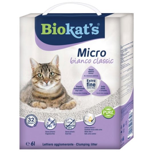 BIOKATS MICRO BIANCO CLASSIC, posip za mačke, v kartonu, 6 L