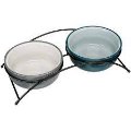 TRIXIE SET POSOD KERAMIKA/KOVINA 2X0.25 L/13CM, petrol/light petrol/grey/light grey