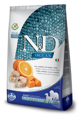 N&D Ocean Fish Dog GF PM Codfish&Orange Adult MD/MX
