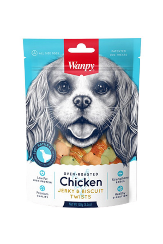 Wanpy Dog Chicken Jerky & Biscuit Twists 100g