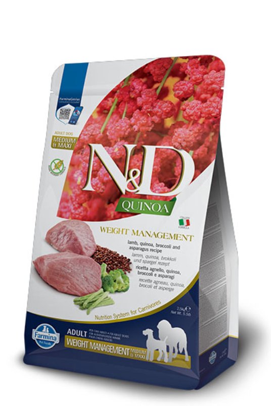 N&D Quinoa Dog Weight Man Lamb&Broccoli&Asparagus MD&MX 2,5kg
