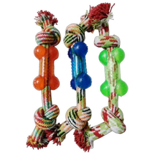 Besta igračka za pse, kost z vrvjo 27cm različne barve