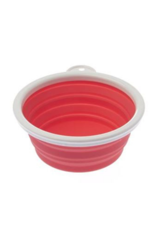 FB zložljiva prenosna posoda, silikon s plastičnim robom, 13x13x6 cm, 355 ml, rdeča