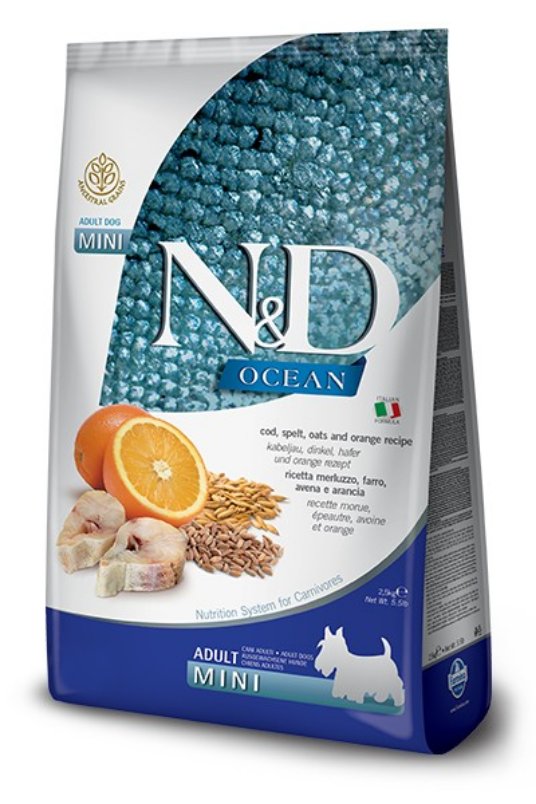 N&D Ocean Fish Dog LG Codfish,Spelt,Oats and Orange Mini 2,5kg